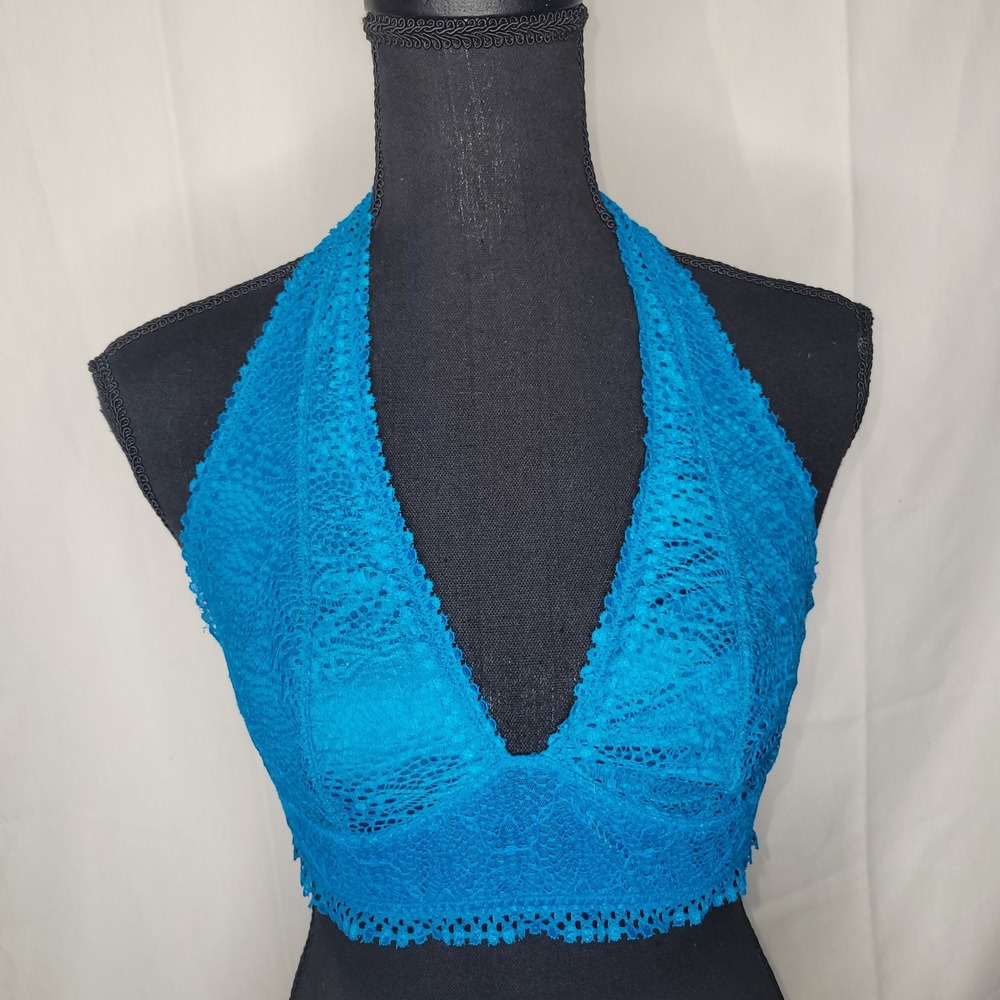 Victorias Secret Blue Lace Halter Bralette Size‎ Medium